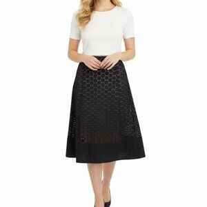 Grace Dane Lewis Cotton Eyelets Flare Skirt Lined Black Side Zip Womens Size 8
